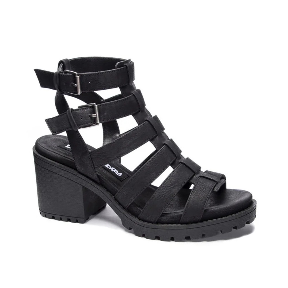 Dirty Laundry fun‎ stuff Black Gladiator Block Heel Lug Sole Sandals Sz 9.5 Y2K